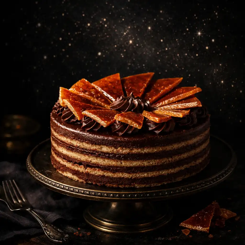 Dobos torta, híres magyar desszert, elegáns tálalásban